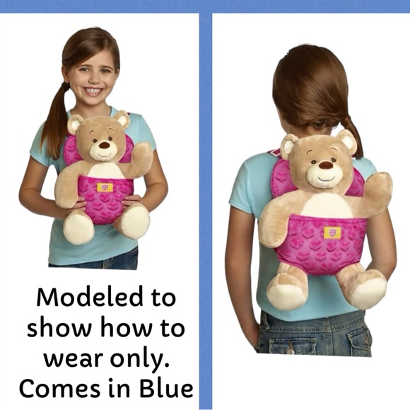 Build A Bear Bundle: BAB Brown Bear, Plush Blue Carrier, BAB shoes & BAB hat - Picture 3 of 16